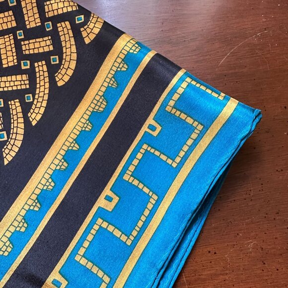Vintage Vera Neumann Geometric Silk Scarf in Turquoise, Black & Gold New Old Sto - Picture 11 of 13